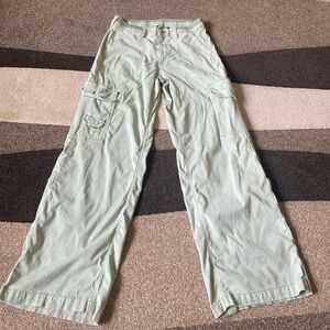 American Eagle Cargo Pants Womens 6 Green High Rise Baggy Wide Leg Y2K